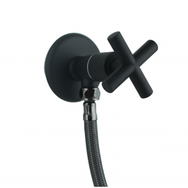 Mat Siyah Pirinç X Kollu Taharet Musluğu ve 3/8-3/8 Fleks Hortum Seti