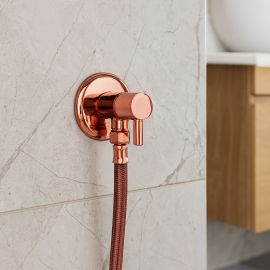 Rose Gold Pirinç Taharet Musluğu ve 3/8-3/8 Fleks Hortum Seti