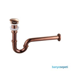 Bakır Rose Gold Lavabo Sifonu Deve Boynu