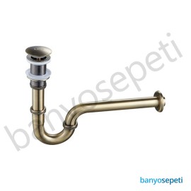 Antik Eskitme Deve Boynu U Tipi Lavabo Sifonu Set Pirinç