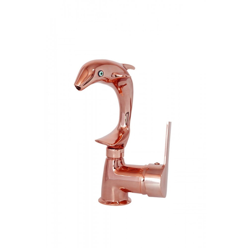 DolphinRose Yunus Figürlü Rose Gold Lavabo Bataryası – 360° Döner Başlık, Su Tasarruflu