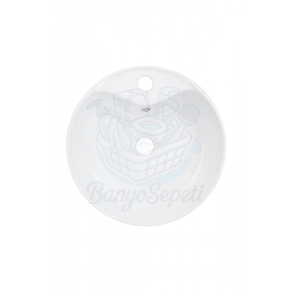 NovaRound Tezgah Üstü Armatür Delikli Seramik Lavabo – 40 cm, Beyaz