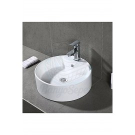 OpalRound Tezgah Üstü Armatür Delikli Seramik Lavabo – 40 cm, Beyaz