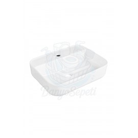 VitaSquare Tezgah Üstü Armatür Delikli Seramik Lavabo – 50x40 cm, Beyaz