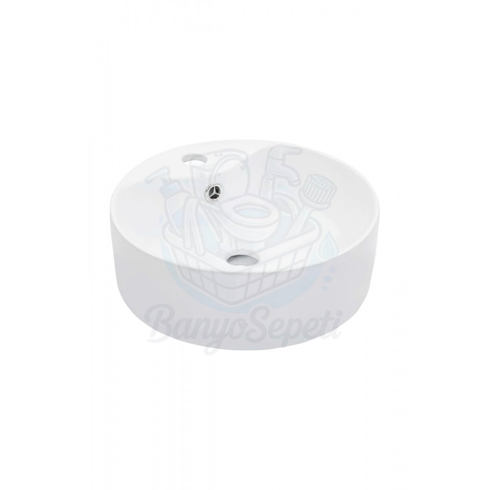 NovaRound Tezgah Üstü Armatür Delikli Seramik Lavabo – 40 cm, Beyaz