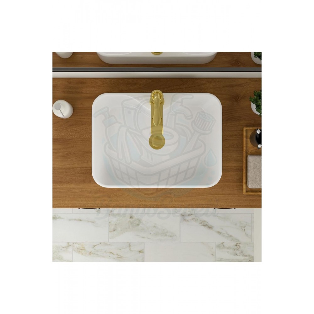 MiraRound Tezgah Üstü Armatür Delikli Seramik Lavabo – 40x33 cm, Beyaz