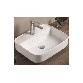 VitaSquare Tezgah Üstü Armatür Delikli Seramik Lavabo – 50x40 cm, Beyaz