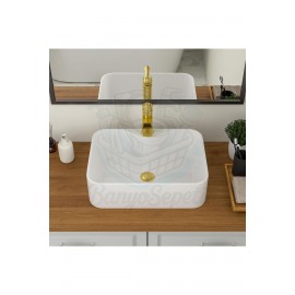 MiraRound Tezgah Üstü Armatür Delikli Seramik Lavabo – 40x33 cm, Beyaz