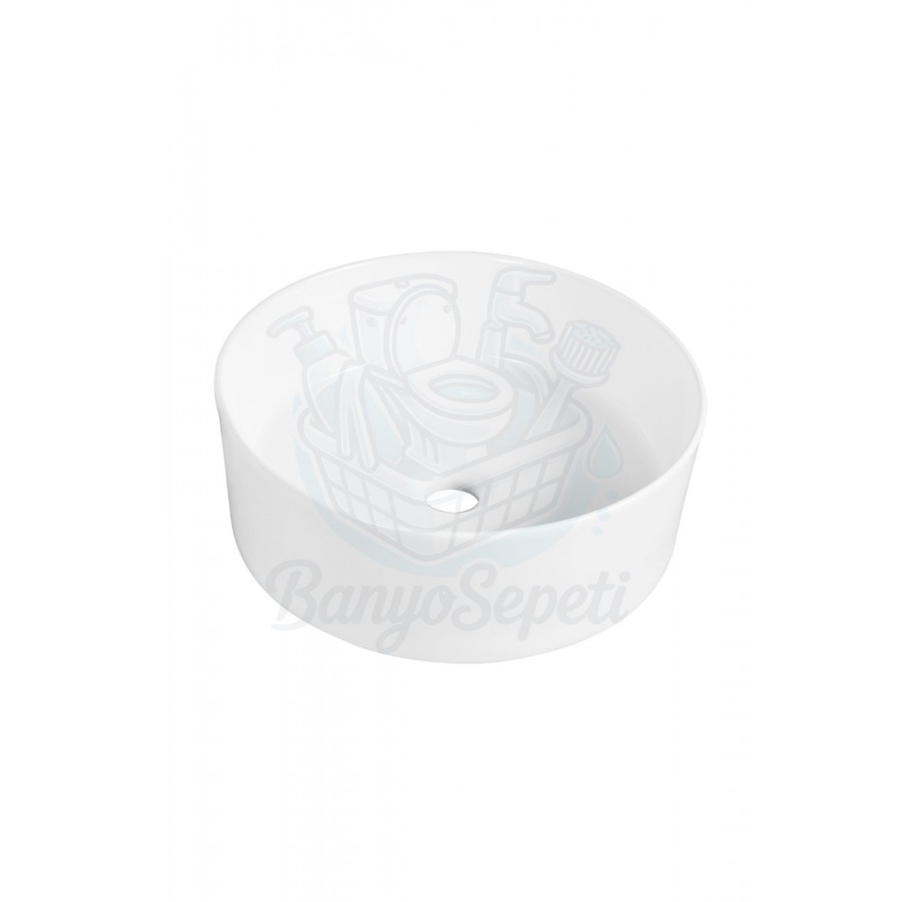 AuraRound Tezgah Üstü Armatür Deliksiz Seramik Lavabo – 40 cm, Beyaz