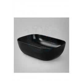 NeroSquare Tezgah Üstü Armatür Deliksiz Mat Siyah Seramik Lavabo – 46x32 cm