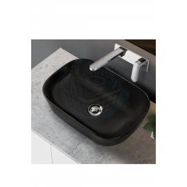 NeroSquare Tezgah Üstü Armatür Deliksiz Mat Siyah Seramik Lavabo – 46x32 cm