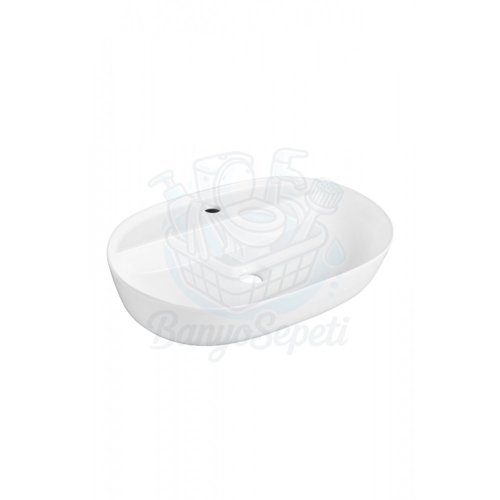 RioSquare Tezgah Üstü Armatür Delikli Seramik Lavabo – 60x41 cm, Beyaz