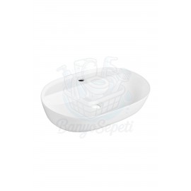 RioSquare Tezgah Üstü Armatür Delikli Seramik Lavabo – 60x41 cm, Beyaz