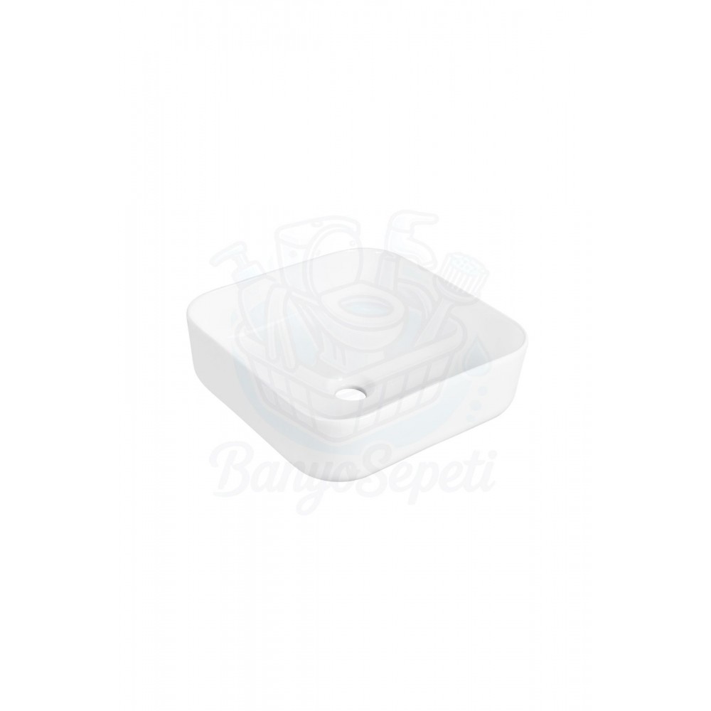 Lunaround Tezgah Üstü Armatür Deliksiz Seramik Lavabo – 38 Cm, Beyaz
