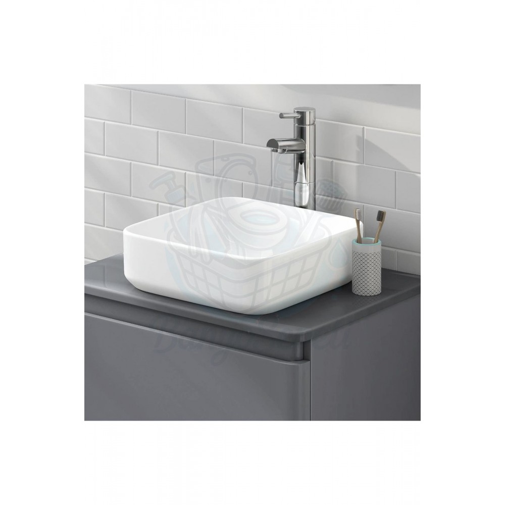 Lunaround Tezgah Üstü Armatür Deliksiz Seramik Lavabo – 38 Cm, Beyaz
