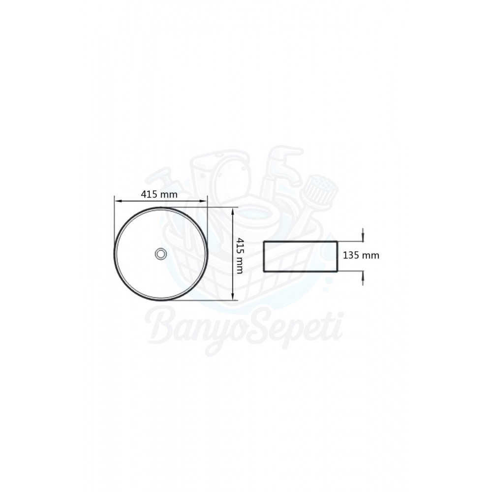 ZenRound Tezgah Üstü Armatür Deliksiz Seramik Lavabo – 41 cm, Beyaz