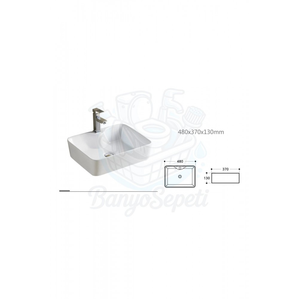 TerraSquare Tezgah Üstü Armatür Delikli Seramik Lavabo – 48x37 cm, Beyaz