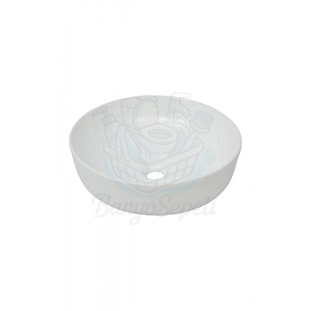 ZenRound Tezgah Üstü Armatür Deliksiz Seramik Lavabo – 41 cm, Beyaz