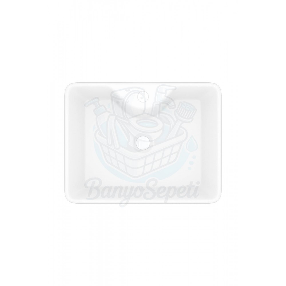 MiraRound Tezgah Üstü Armatür Delikli Seramik Lavabo – 40x33 cm, Beyaz
