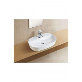 RioSquare Tezgah Üstü Armatür Delikli Seramik Lavabo – 60x41 cm, Beyaz