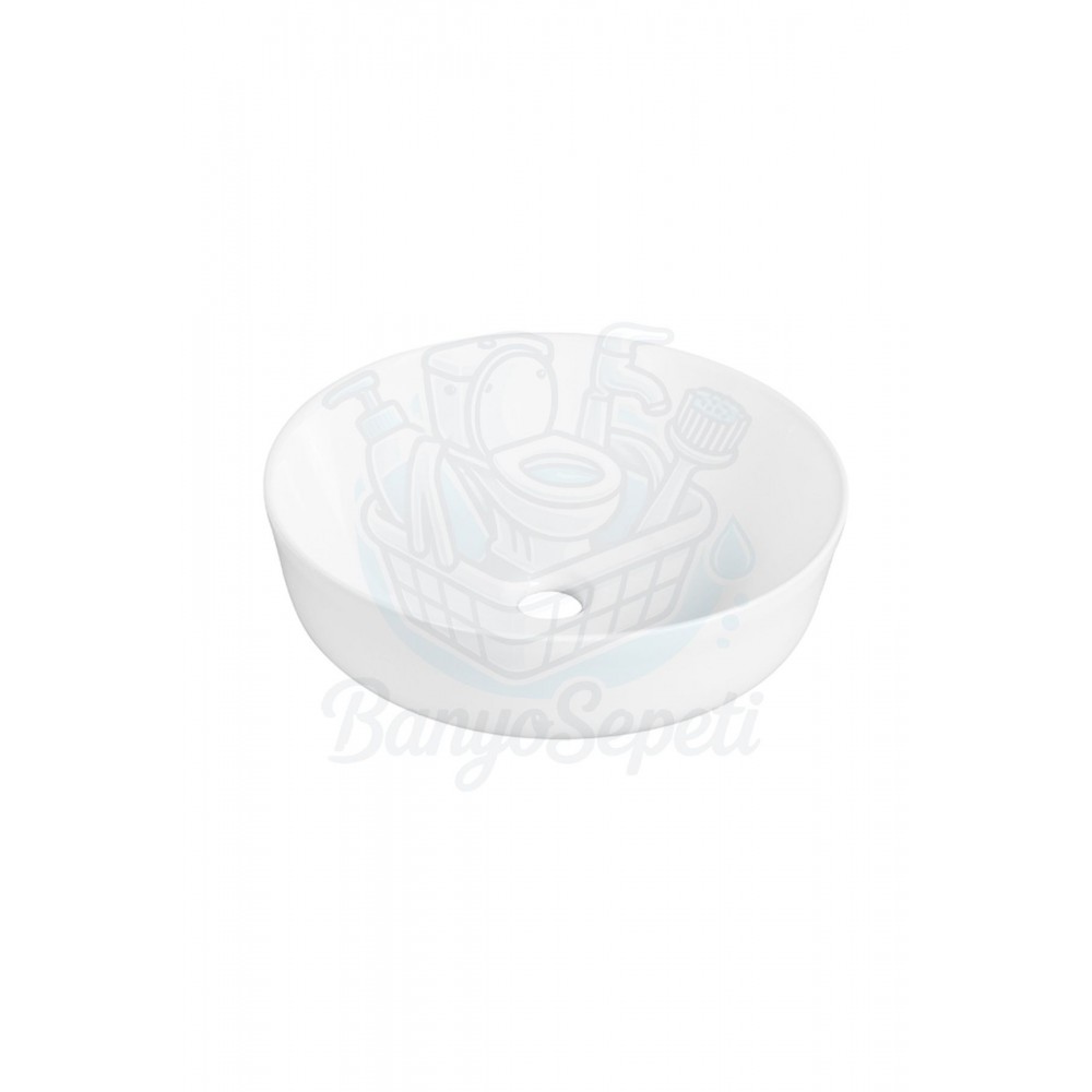 ZenRound Tezgah Üstü Armatür Deliksiz Seramik Lavabo – 41 cm, Beyaz
