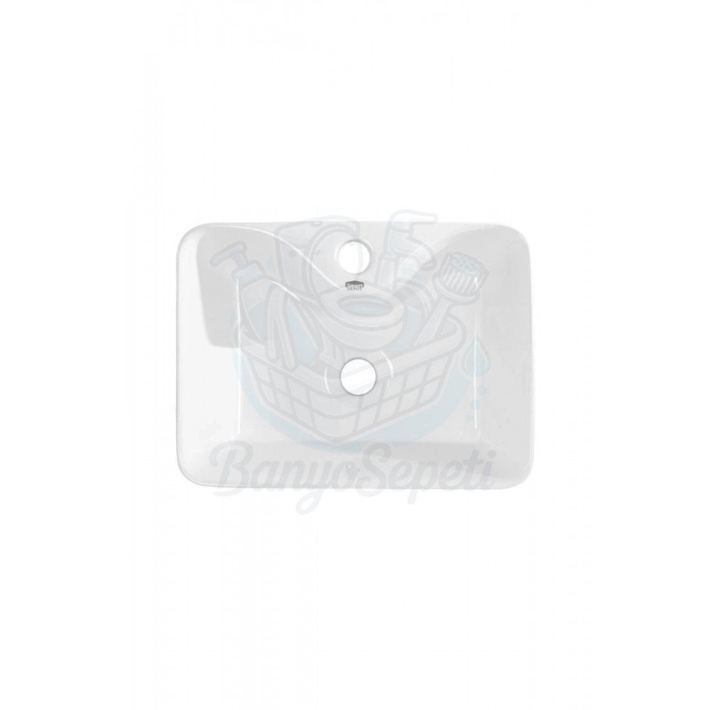 TerraSquare Tezgah Üstü Armatür Delikli Seramik Lavabo – 48x37 cm, Beyaz