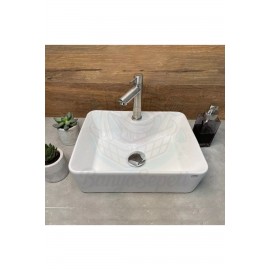 TerraSquare Tezgah Üstü Armatür Delikli Seramik Lavabo – 48x37 cm, Beyaz