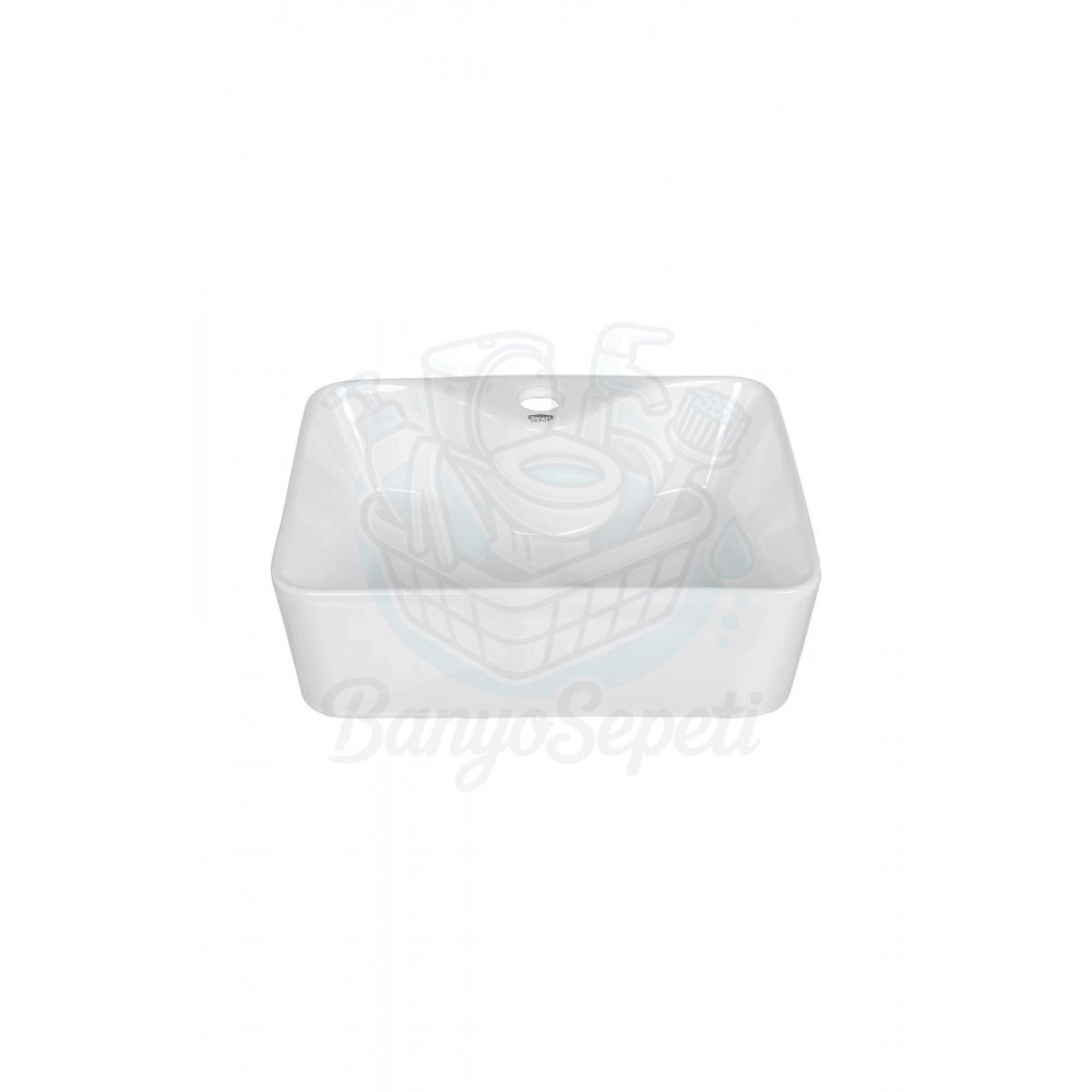 TerraSquare Tezgah Üstü Armatür Delikli Seramik Lavabo – 48x37 cm, Beyaz