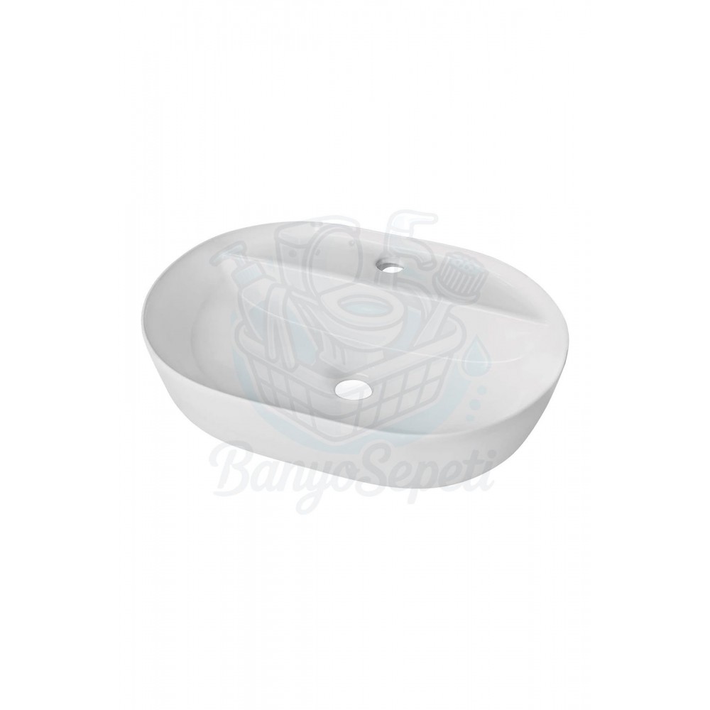 RioSquare Tezgah Üstü Armatür Delikli Seramik Lavabo – 60x41 cm, Beyaz