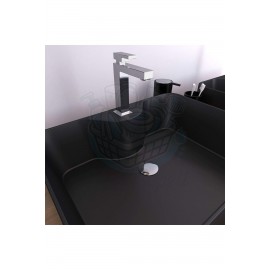 TitanSquare Tezgah Üstü Armatür Delikli Mat Siyah Seramik Lavabo – 48x37 cm