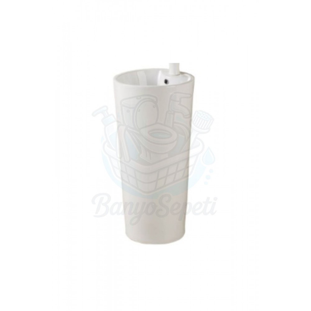 SoloBlock Monoblok Armatür Delikli Seramik Lavabo – 41x41x85 cm, Beyaz