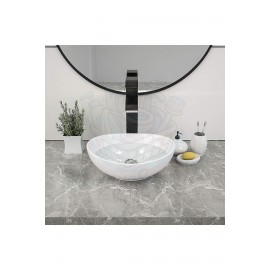 PureRound Tezgah Üstü Armatür Deliksiz Seramik Lavabo – 40x33 cm, Beyaz