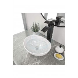 PureRound Tezgah Üstü Armatür Deliksiz Seramik Lavabo – 40x33 cm, Beyaz