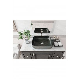 ObsidianSquare Tezgah Üstü Armatür Deliksiz Mat Siyah Seramik Lavabo – 50x39 cm