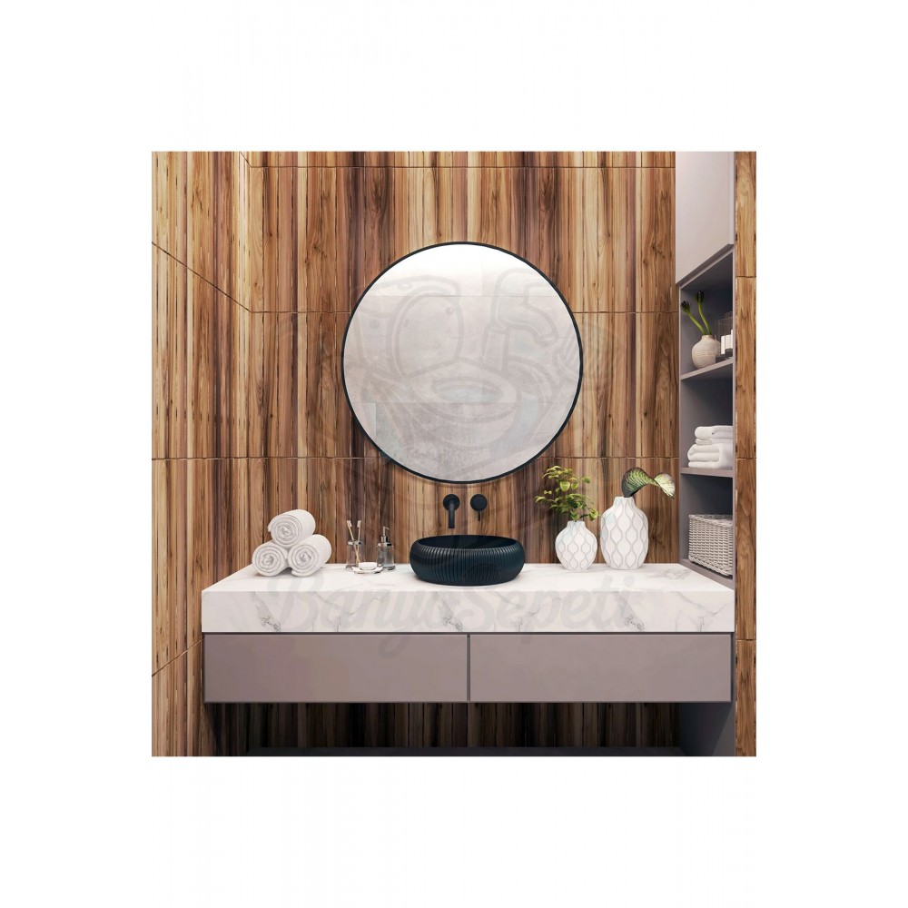 ShadowRound Tezgah Üstü Armatür Deliksiz Mat Siyah Seramik Lavabo – 40x40 cm