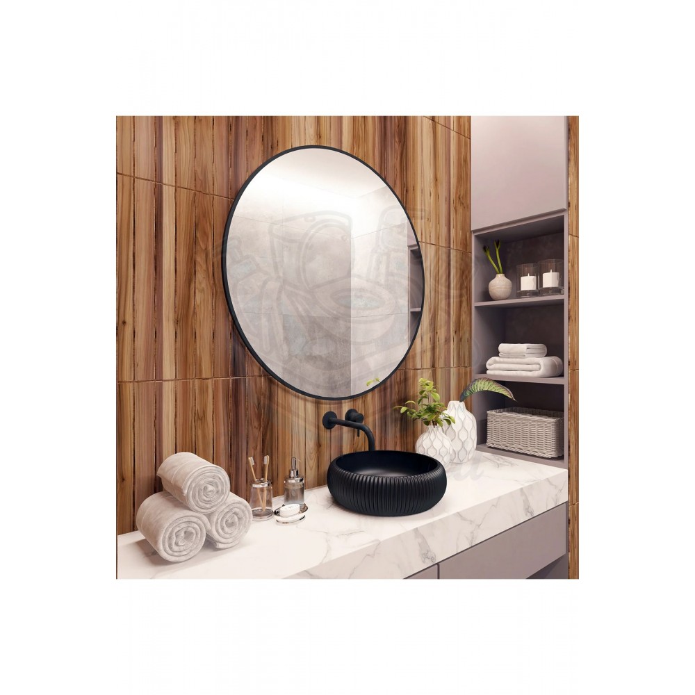 ShadowRound Tezgah Üstü Armatür Deliksiz Mat Siyah Seramik Lavabo – 40x40 cm