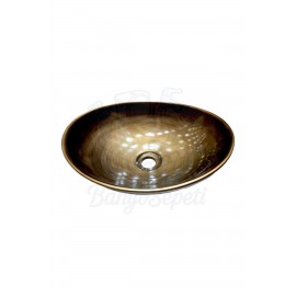 AntiqueGlow Tezgah Üstü Armatür Deliksiz Seramik Lavabo – 40x33 cm, Parlak Antik Eskitme AntiqueGlow Tezgah Üstü Armatür Deliksiz Seramik Lavabo – 40x33 cm, Parlak Antik Eskitme