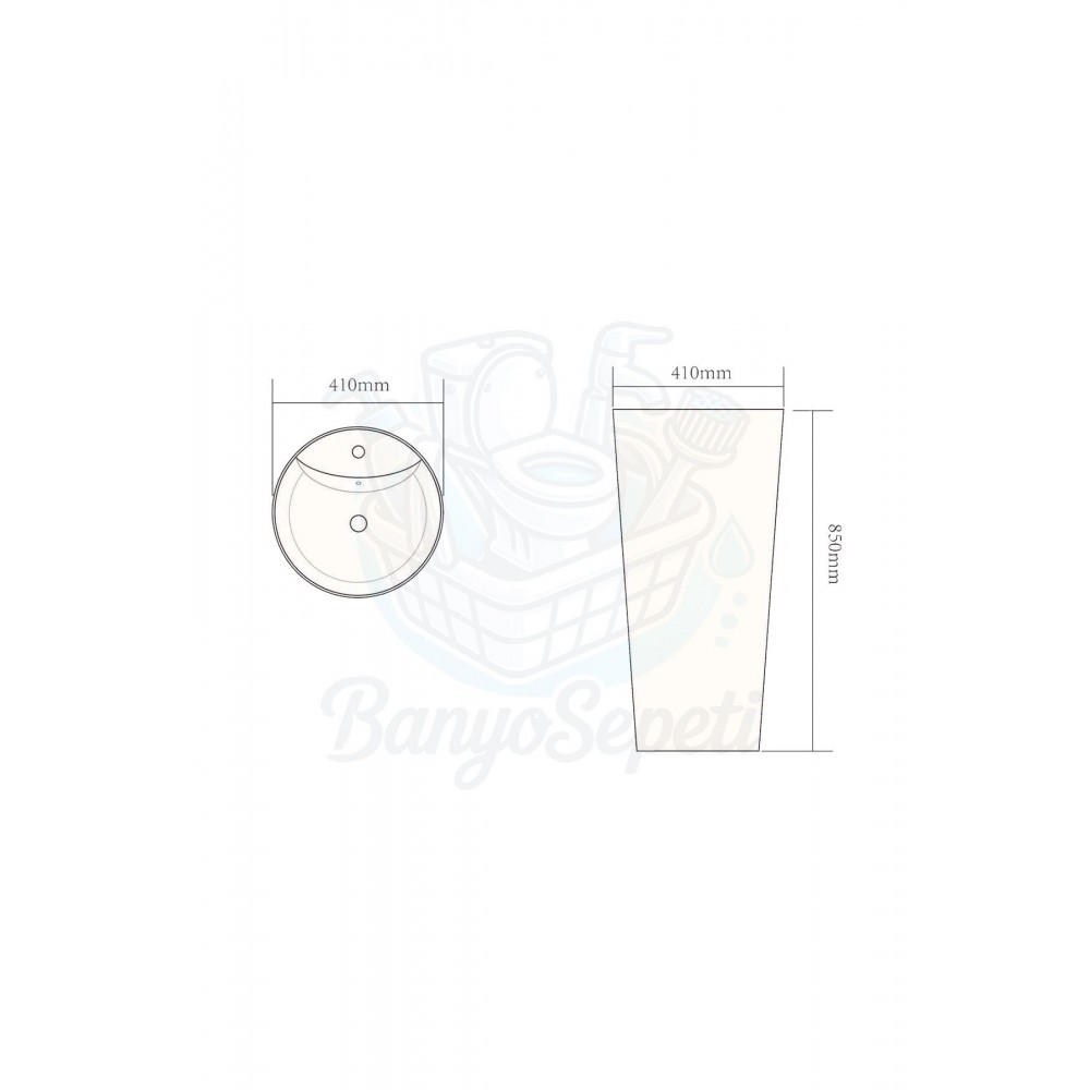 SoloBlock Monoblok Armatür Delikli Seramik Lavabo – 41x41x85 cm, Beyaz