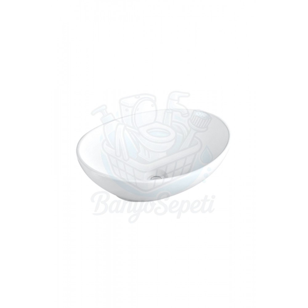 PureRound Tezgah Üstü Armatür Deliksiz Seramik Lavabo – 40x33 cm, Beyaz