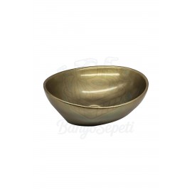 AntiqueGlow Tezgah Üstü Armatür Deliksiz Seramik Lavabo – 40x33 cm, Parlak Antik Eskitme AntiqueGlow Tezgah Üstü Armatür Deliksiz Seramik Lavabo – 40x33 cm, Parlak Antik Eskitme