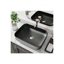 ObsidianSquare Tezgah Üstü Armatür Deliksiz Mat Siyah Seramik Lavabo – 50x39 cm