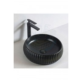 ShadowRound Tezgah Üstü Armatür Deliksiz Mat Siyah Seramik Lavabo – 40x40 cm