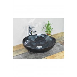 NovaBlack Tezgah Üstü Armatür Deliksiz Mat Siyah Seramik Lavabo – 40x40 cm