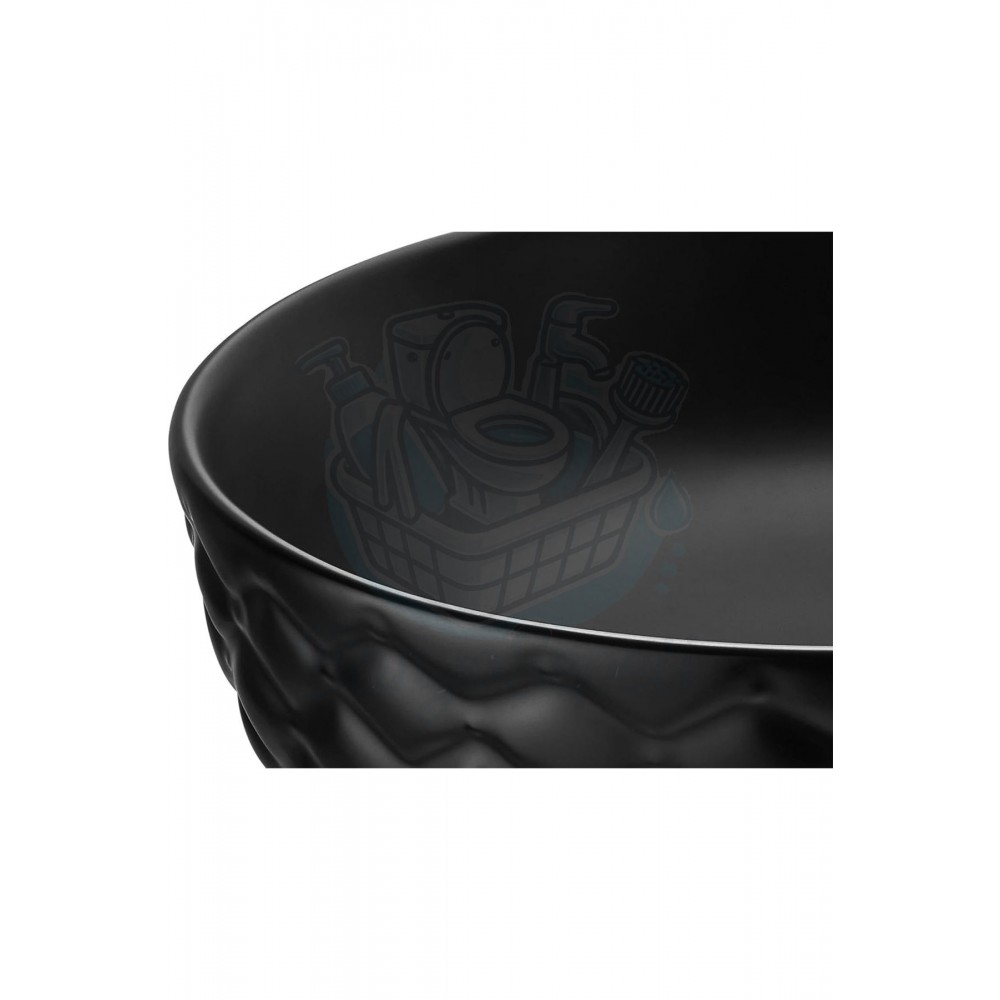 EclipseRound Tezgah Üstü Armatür Deliksiz Mat Siyah Seramik Lavabo – 42x42 cm