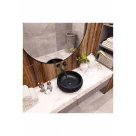 ShadowRound Tezgah Üstü Armatür Deliksiz Mat Siyah Seramik Lavabo – 40x40 cm