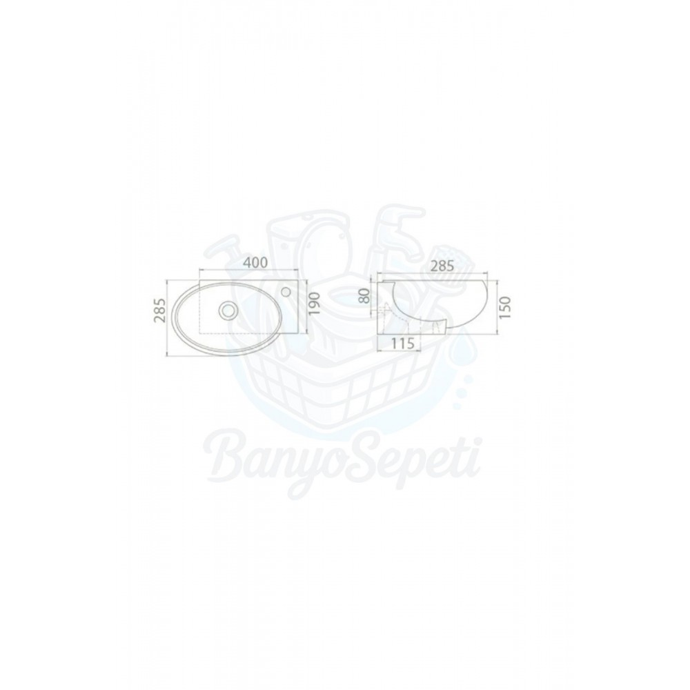 CornerFlex Mini Köşe Lavabo – Duvara Monte & Dolap Uyumlu, Armatür Delikli, 45x28 cm, Beyaz