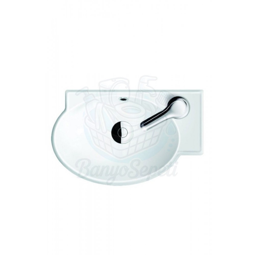 CornerFlex Mini Köşe Lavabo – Duvara Monte & Dolap Uyumlu, Armatür Delikli, 45x28 cm, Beyaz