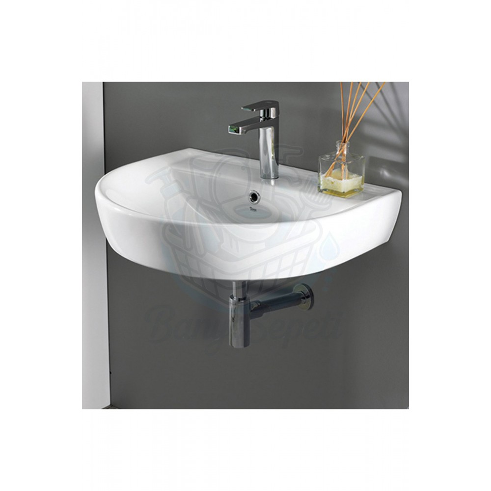 GrandWall Duvara Monte Armatür Delikli Seramik Lavabo – 60x50 cm, Beyaz
