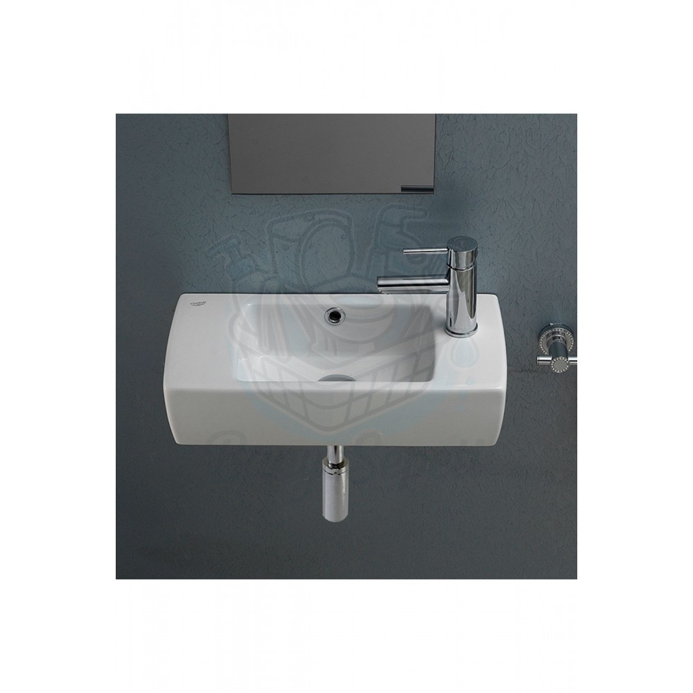 SmartLine Duvara Monte & Dolap Uyumlu Armatür Deliği Sağda Seramik Lavabo – 50x25 cm, Beyaz