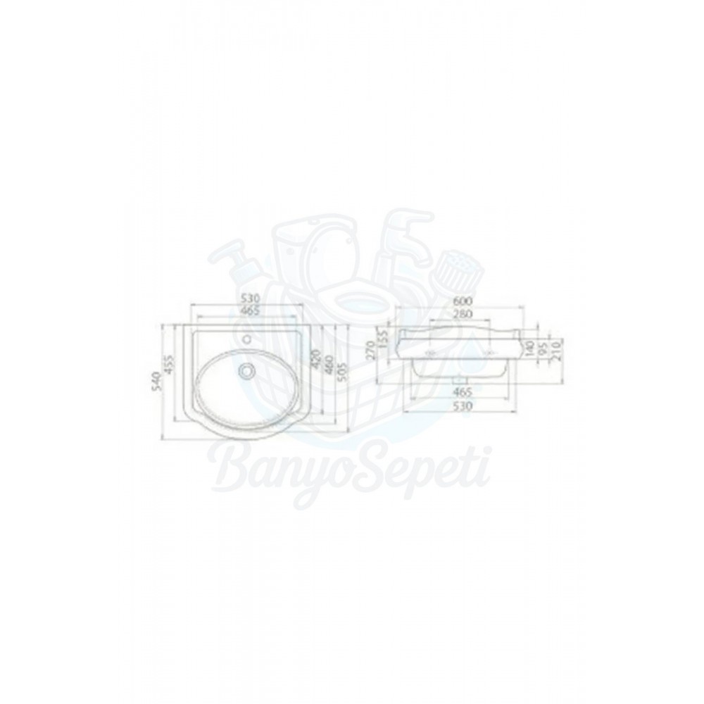 AngloWall Etajerli Duvara Monte & Kolon Ayak Uyumlu Seramik Lavabo – 60x54 cm, Beyaz